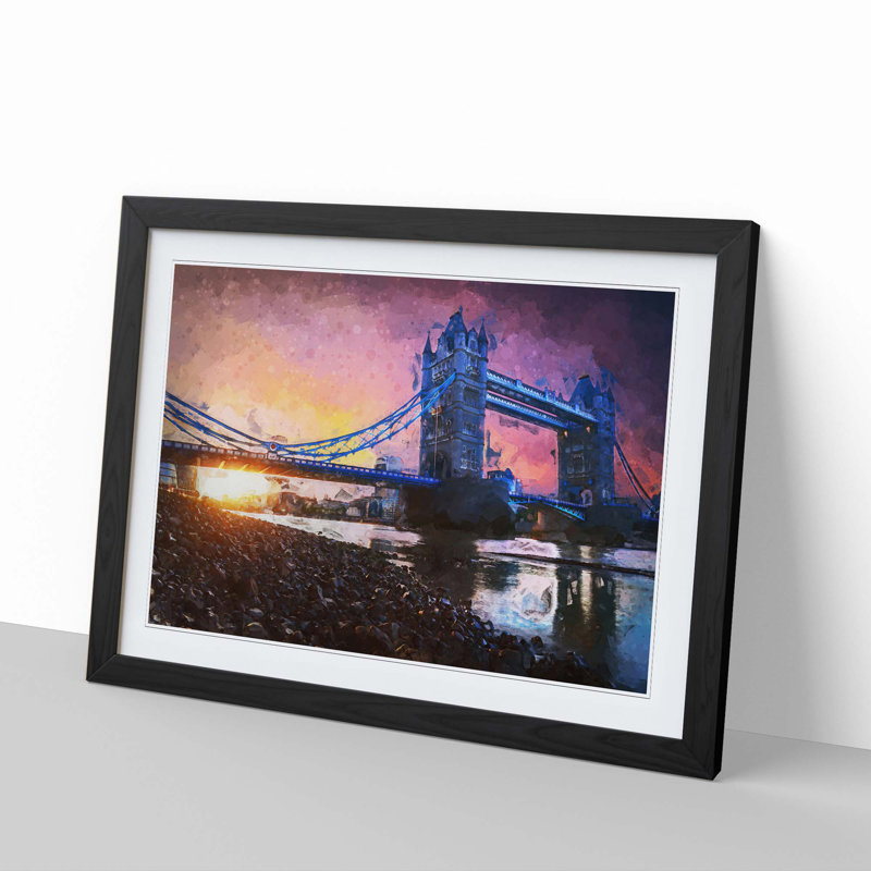 Tower Bridge in London England in Abstract - Framed Print, Black, 40cm H x 60cm W x 2cm D