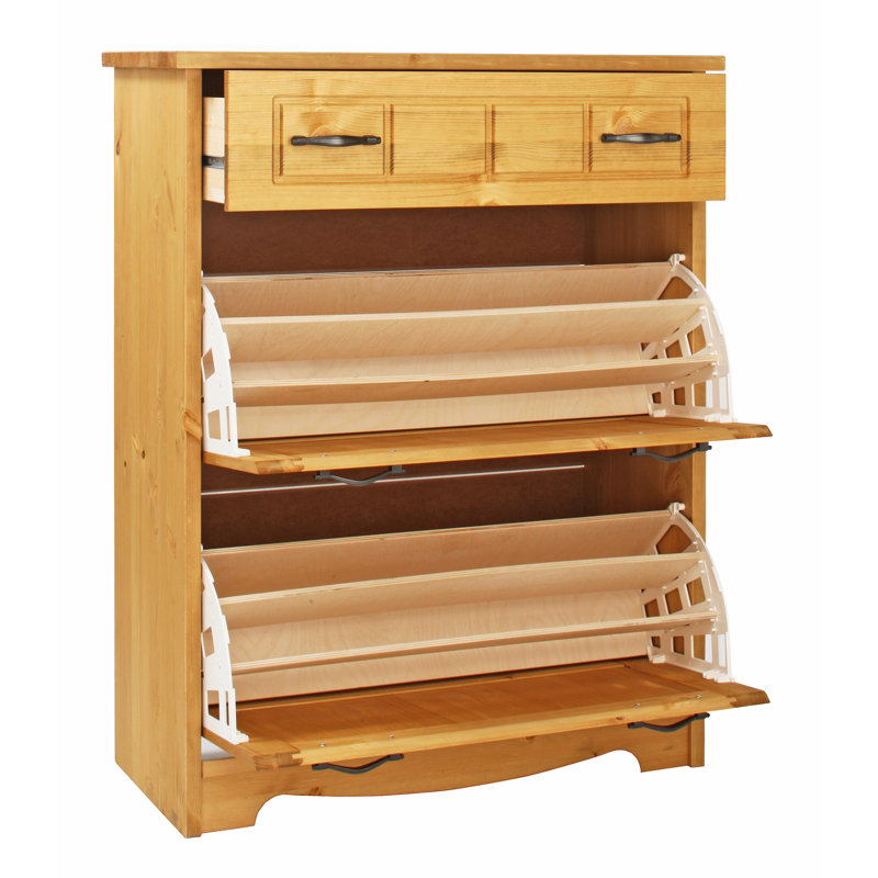 8 Pair Solid Wood Shoe Storage Cabinet, Oiled 