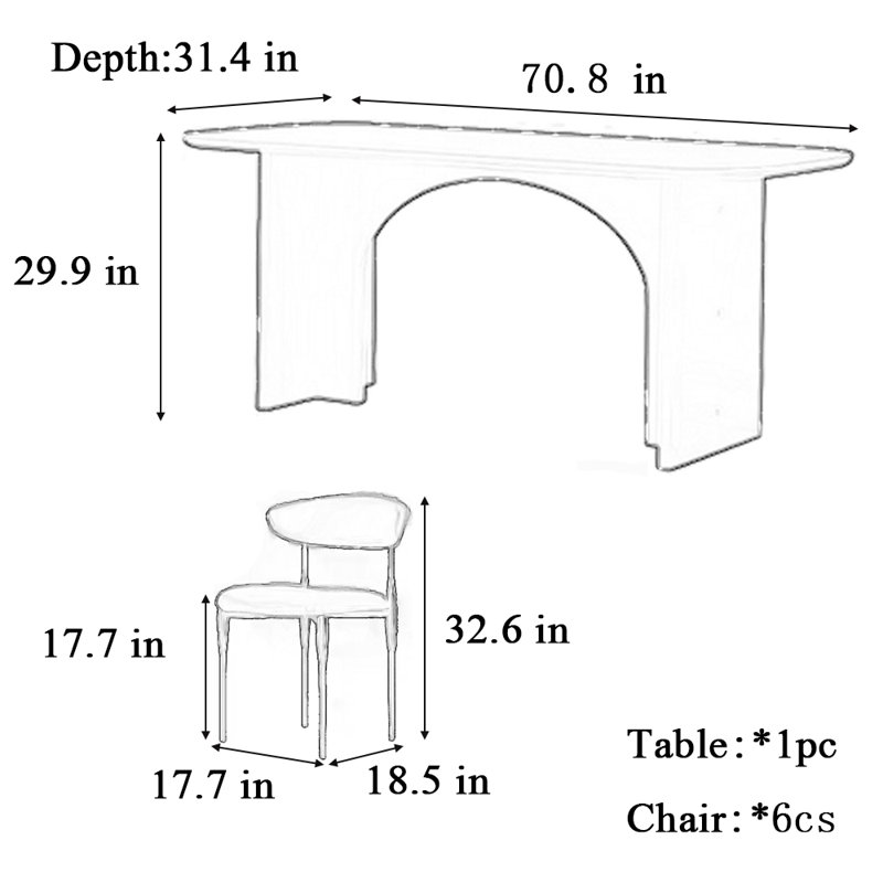 table de salle à manger et chaise de style, H 29,9 po x L 70,8 po x l 31,4 po, Blanc
