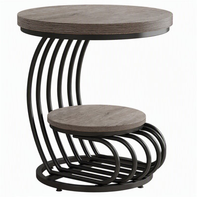 Table de bout ronde, table d'appoint 2 niveaux
