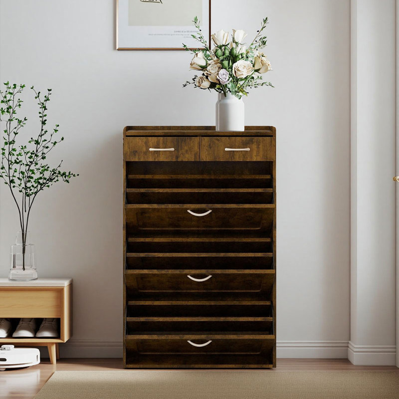 Armoire à chaussures 31,49 pouces en bois massif avec 3 tiroirs rabattables pour le hall d'entrée et le rangement de rangement noir et brun pour le couloir du salon