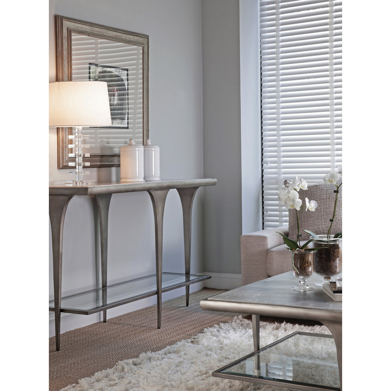 Zephyr 54'' Silver Metal and Glass Rectangular Console with Storage