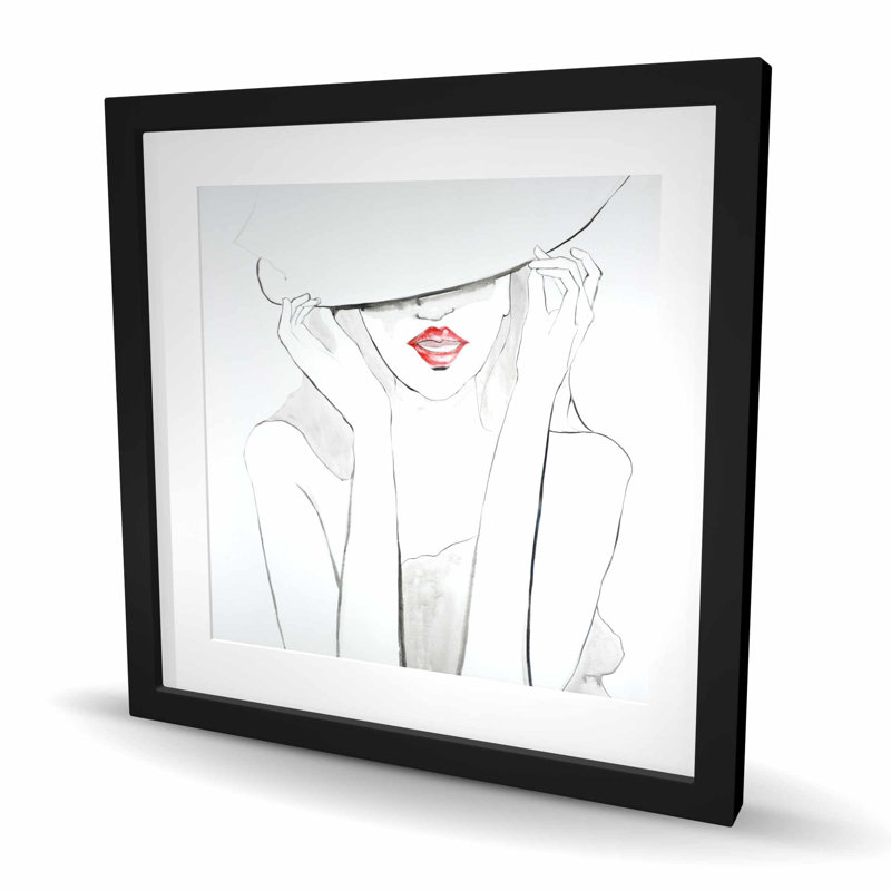 «Woman with Big Hat - Romantic Chambre», reproduction encadrée