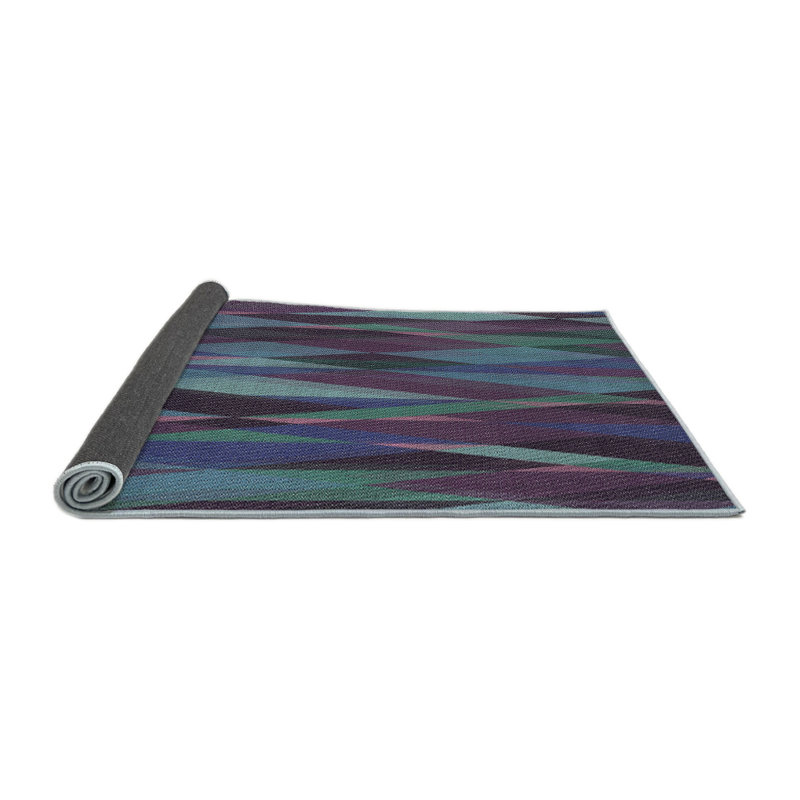 Tapis vert/bleu à motifs, Rond 8 pi
