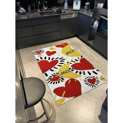 Tapis décoratif multicolore «Moon» à motif de cœur rouge et de croissant de lune