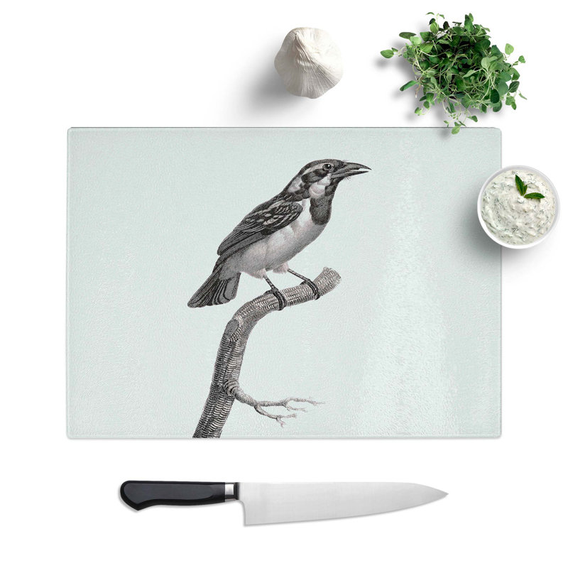 Tempered Glass Black-Throated Sparrow Chopping Board, 39 cm W x 28.5 cm L