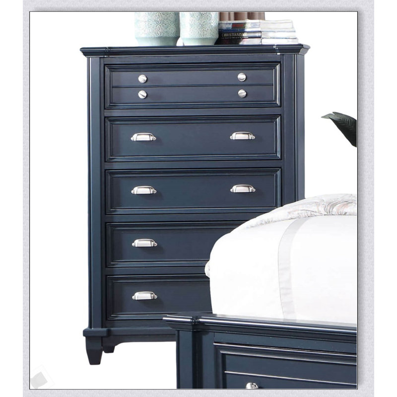 Commode 1 pièce de style transitionnel avec glissières à roulement à billes, quincaillerie en nickel et finition bleu ardoise pour les chambres à coucher modernes