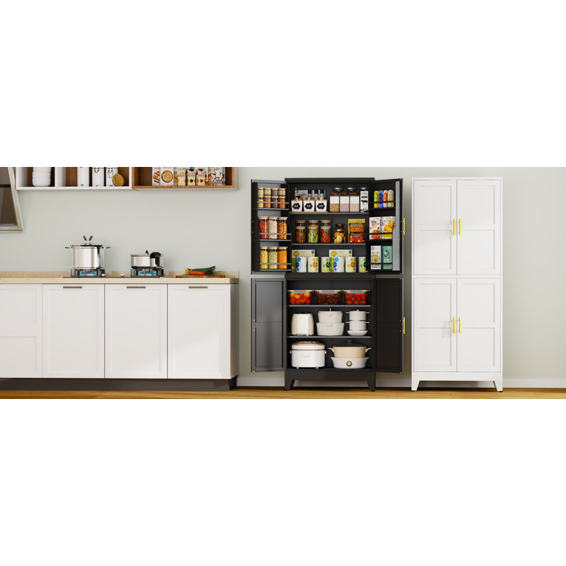 Armoire de rangement en métal de 74,8 po de hauteur pour garde-manger et cuisine, Noir