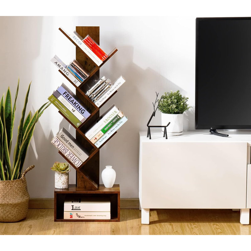 Deone Geometric Bookcase, Rustic Brown