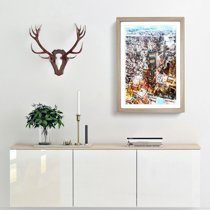 High Above New York City - Picture Frame Painting Print, Oak Framed, 36cm H x 27cm W x 2cm D