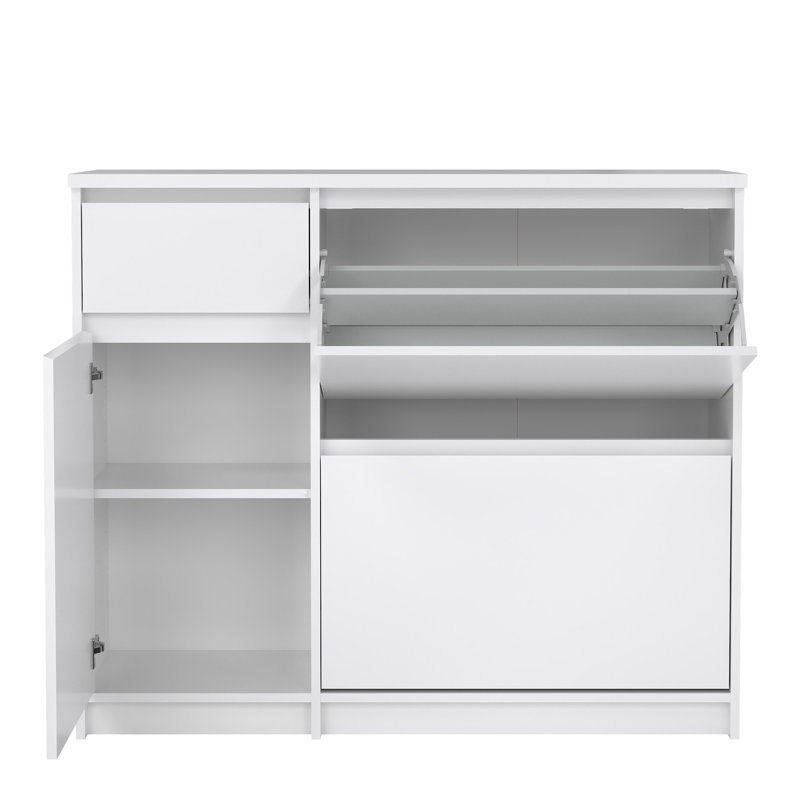 Aveon 12 Pair Shoe Storage Cabinet, White High Gloss