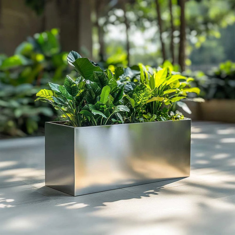 Reny Galvanised Zinc Trough Planter, Silver, 32cm H x 75cm W x 32cm D