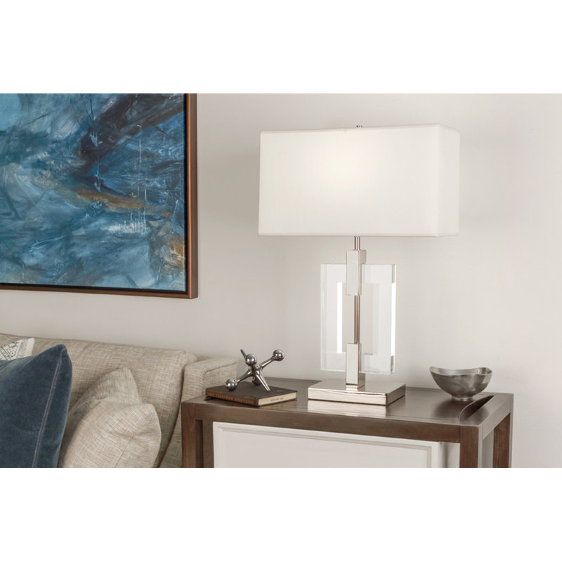 Lincoln Table Lamp, Pearl Dupioni, Polished Nickel/Clear