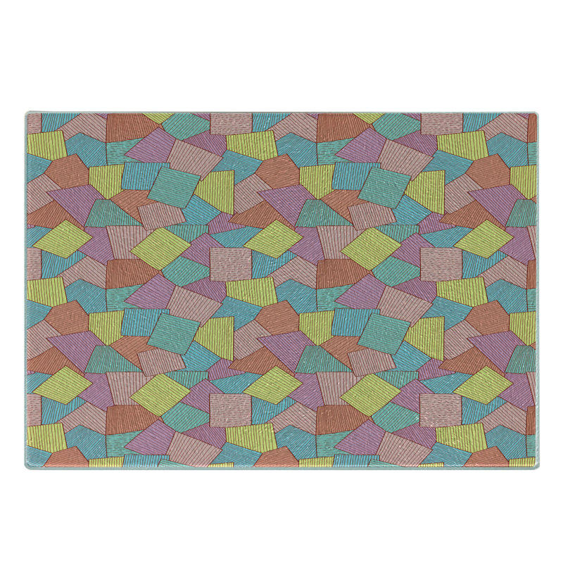 Ambesonne Geometric Tempered Glass Cutting Board Tile Pattern Stripes Multicolor