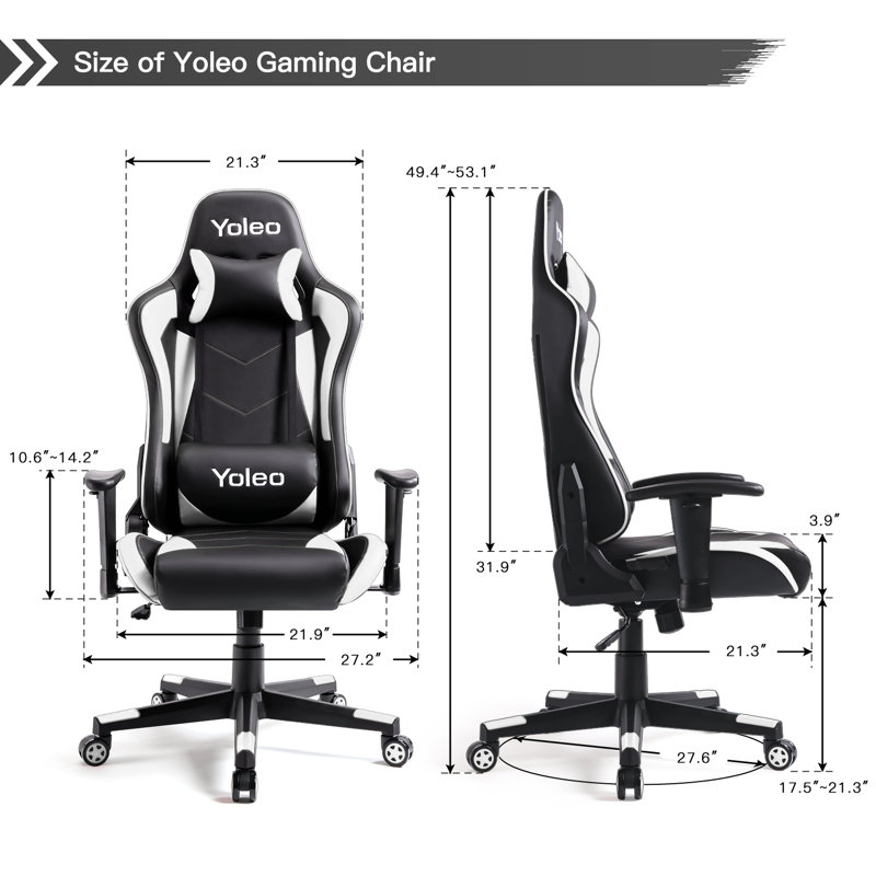 Blue Elephant Reclining and Adjustable Height PC & Racing Game Chair, Black/White
