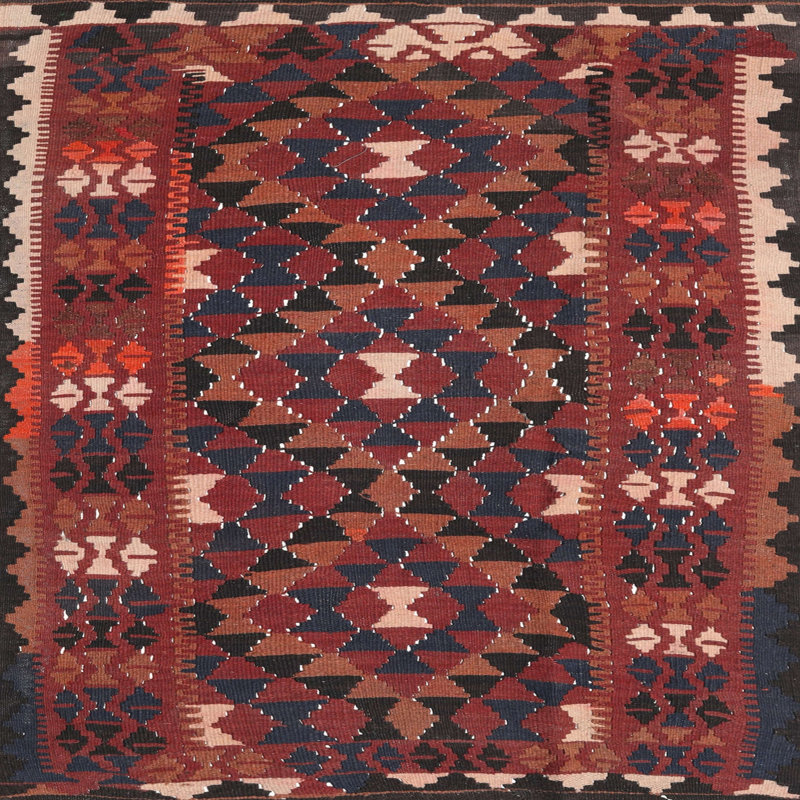 Tapis de zone rouge/noir contemporaine, Carré 5 pi