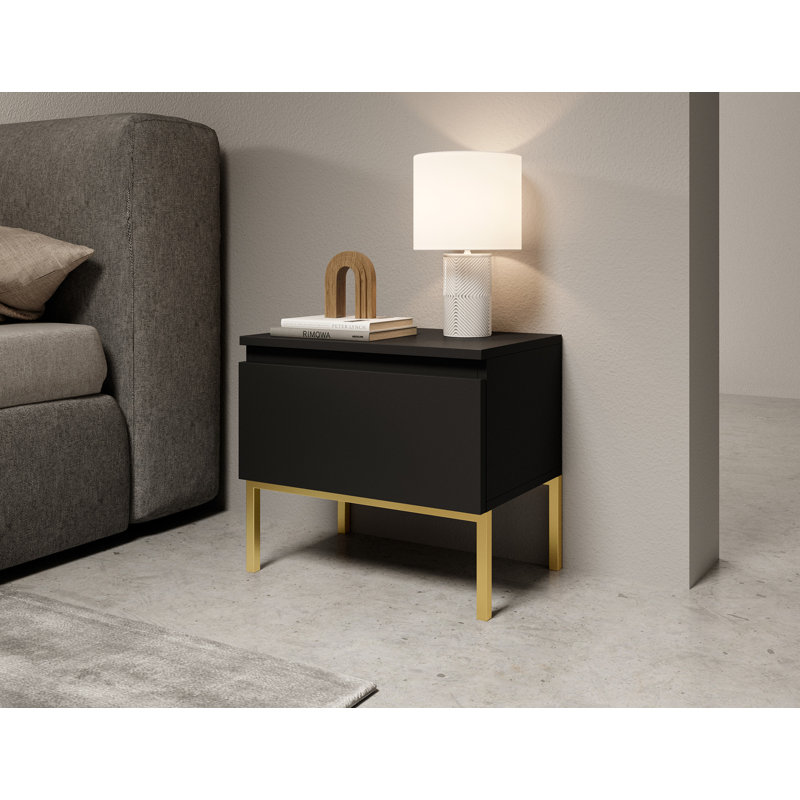 Moaad 49cm W Steel Bedside Table, Black