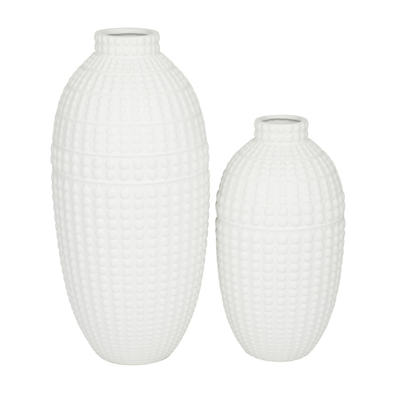 Stoneware Table Vase Set, 15.8" H x 7.75" W x 7.8" D, White