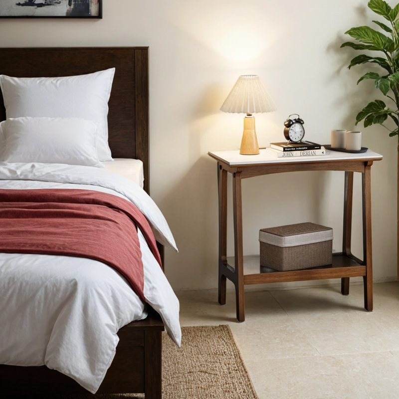 Retro Artificial Rock Slab Side Table,Stylish End Table With Storage Shelf