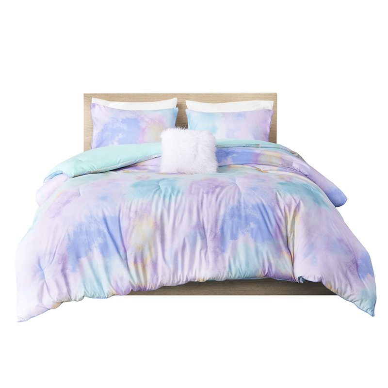 Comforter With Watercolor Tie Dye, Full/queen, Soft Touch Dye For Full/queen Bed, Piped Edge,, Aqua