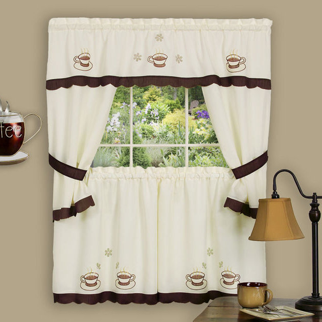 Cuppa Joe Embellished Beige and Brown Valance Set