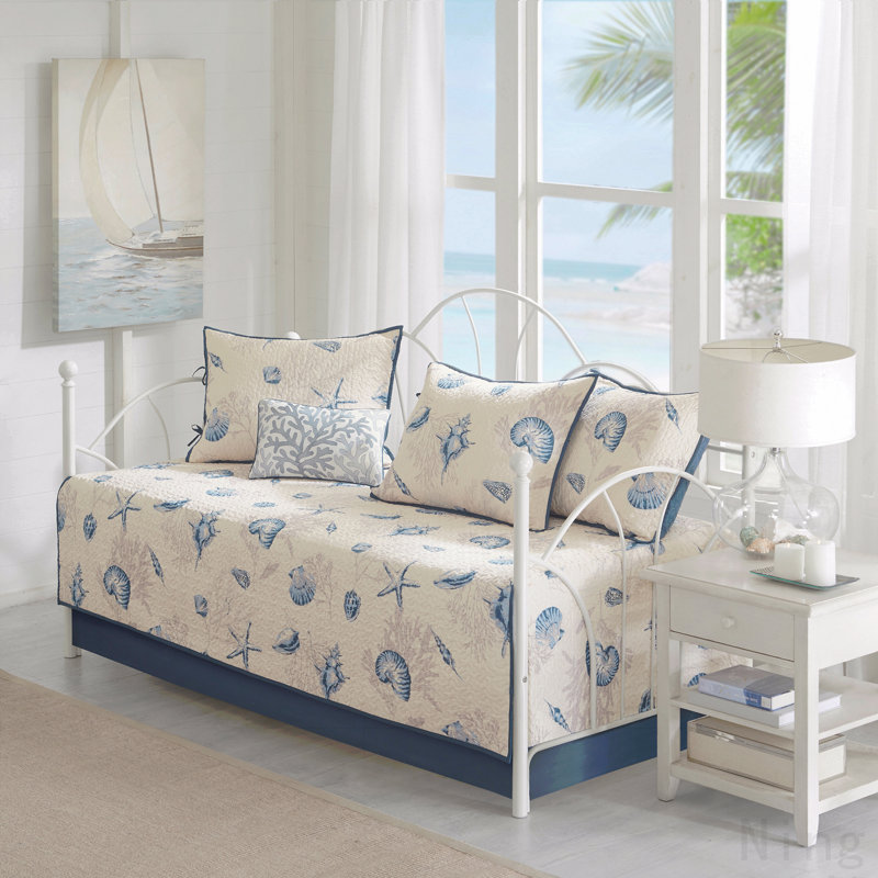 6 Piece Reversible Printed Microfiber Daybed Cover Set Blue Daybed