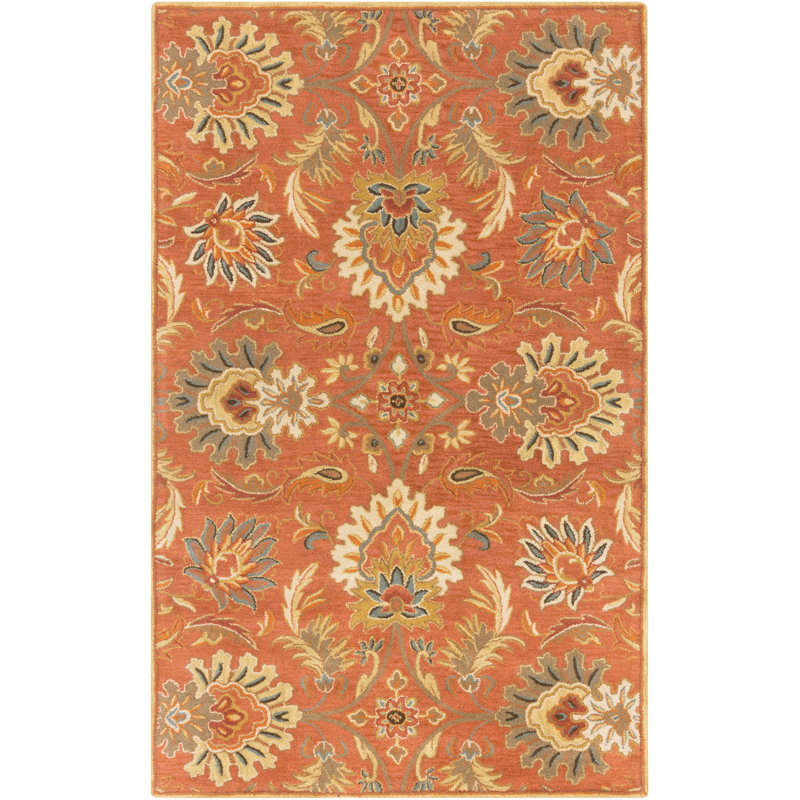 Tapis oriental en laine touffeté à la main terre cuite / orange / sauge poussiéreux Aaron, Rectangle 10 pi x 14 pi
