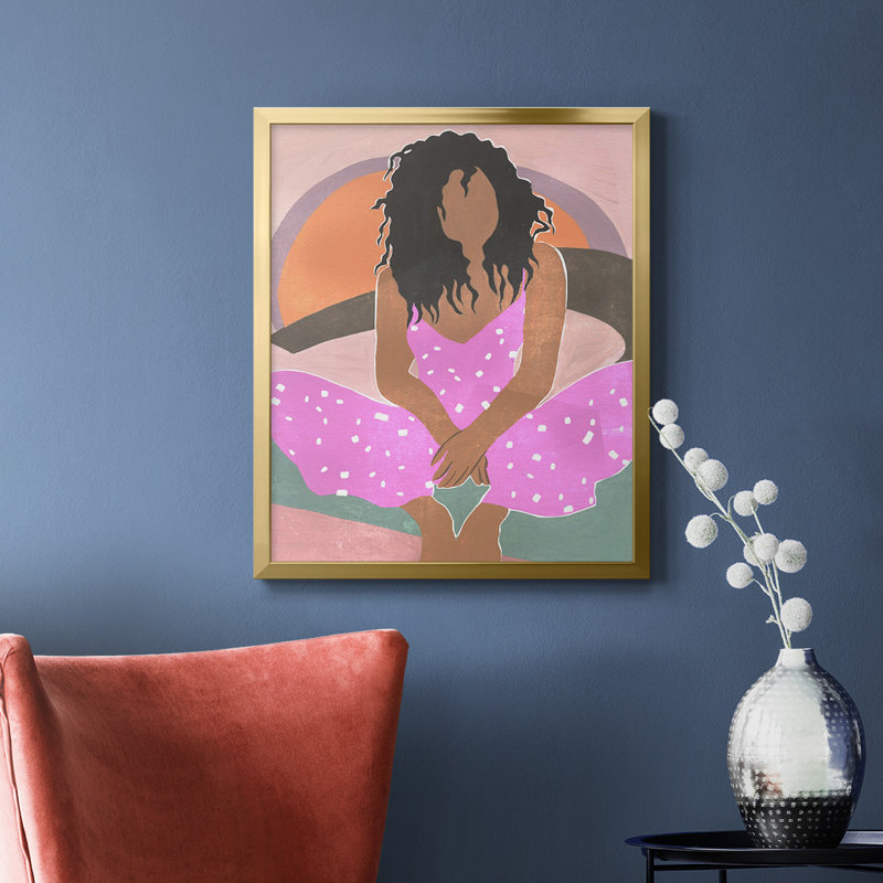 Curly Lady IV, toile encadrée de qualité supérieure - prête à être accrochée, Or, H 20 po x l 16 po
