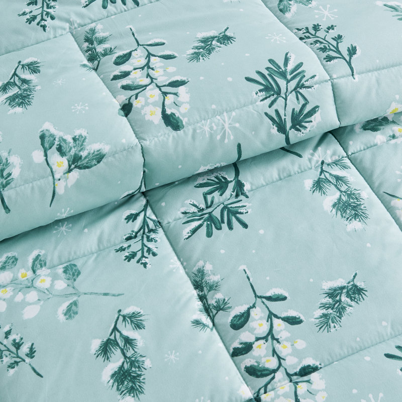 Holiday Printed Down-Alternative Comforter Set with Shams, King Comforter + 2 King Shams, Snowy Botanical