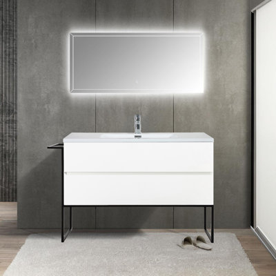 Villano 48 po L x 19 po P 2 tiroirs Meuble-lavabo autoportant avec évier simple et Comptoir en Polymarbre blanc