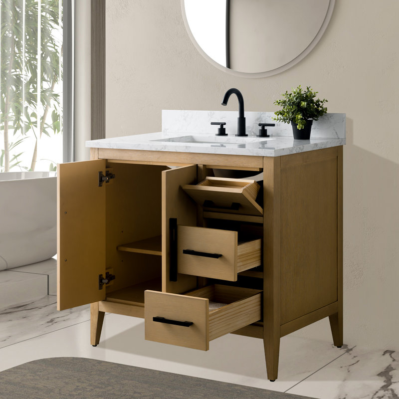 36" Single Bathroom Vanity Set, Natural Oak, Matte Black