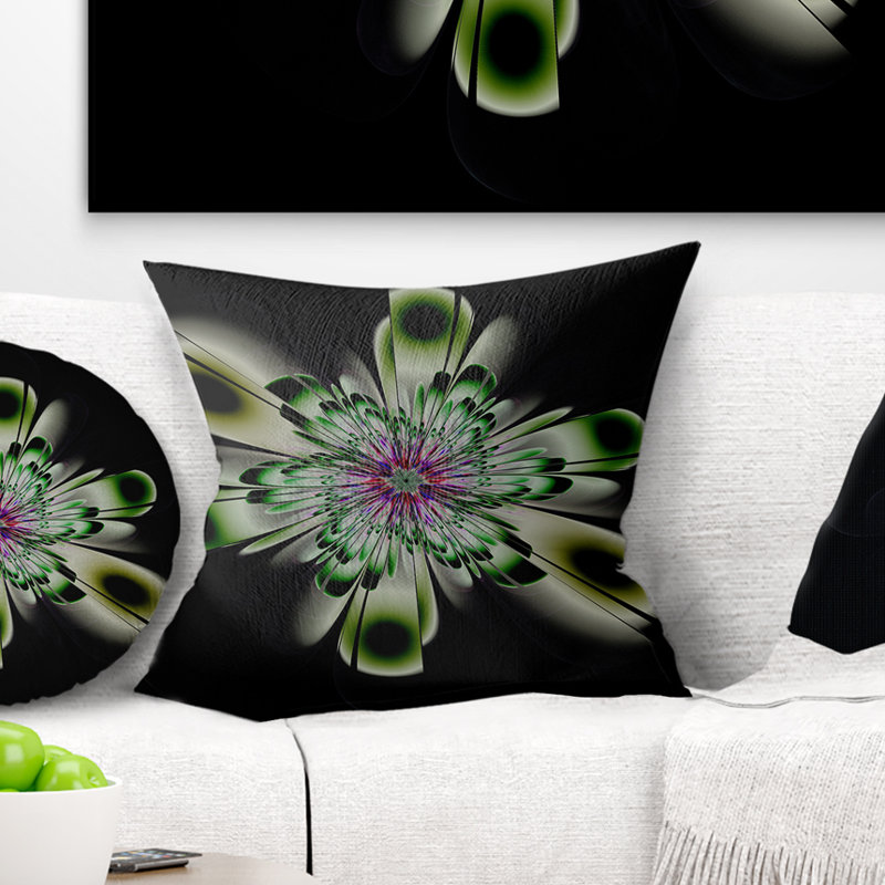 Cristal brillant fleur vert clair fractal - coussin imprimé floral, 16 po x 1 po, Coussin décoratif