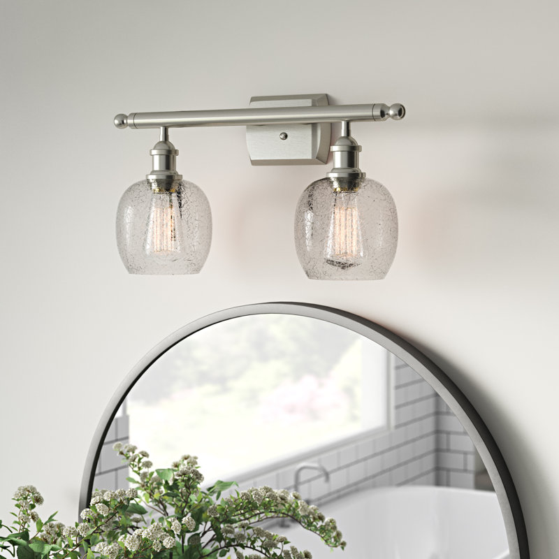 Carlucci 2 - Light Dimmable Vanity Light, 6 Watt Vinage LED Bulb, Clear Crackle, Brushed Satin Nickel