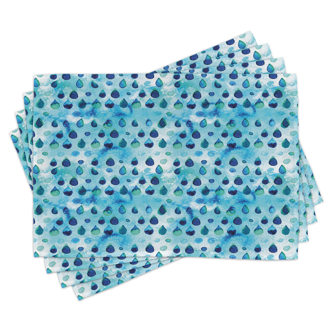 Platzdeckchen 4er Set, Wassertropfen Quirky, Türkis Marineblau