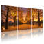 «Autumn Tree Pathway With City Skyline», reproduction d'art sur toile tendue sur toile, ensemble de 3-875449702