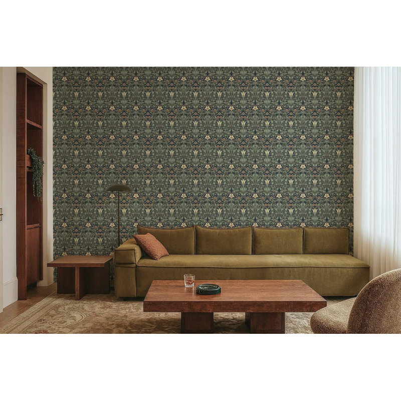 Ribbon Lily - Wallpaper, Oxford Blue, Faux Grasscloth, Non-Pasted