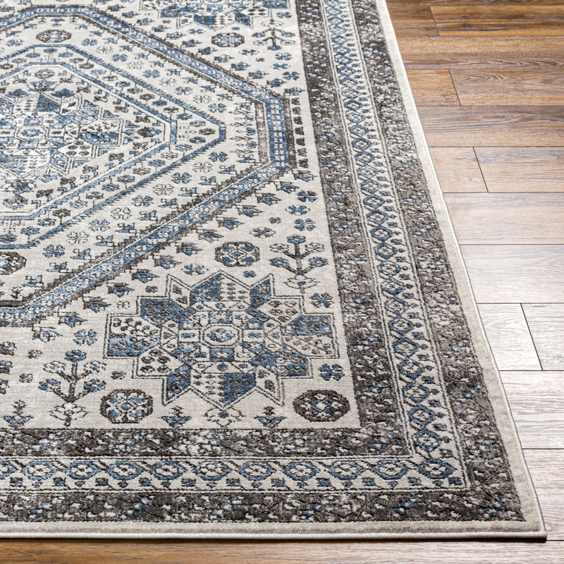 Rectangle Gibraltar Oriental Machine Woven Polypropylene/Polyester Area Rug in Light Gray/Blue, Rectangle 7'10" x 10'