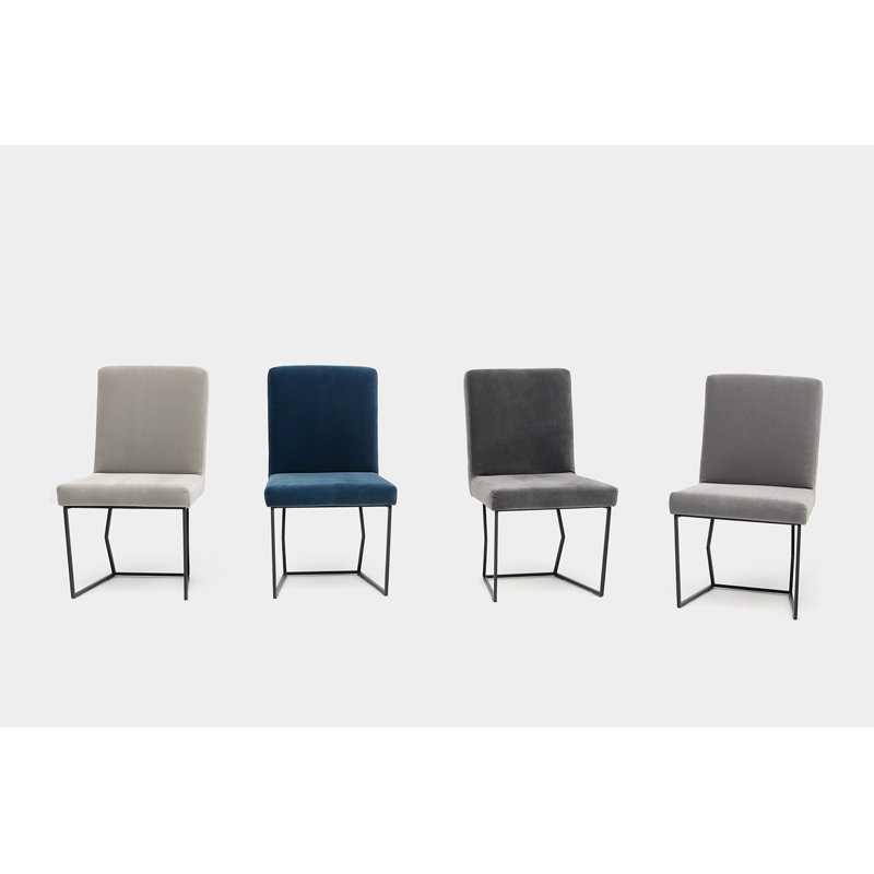 Upholstered Dining Chair, Matte Black, Denim Velvet