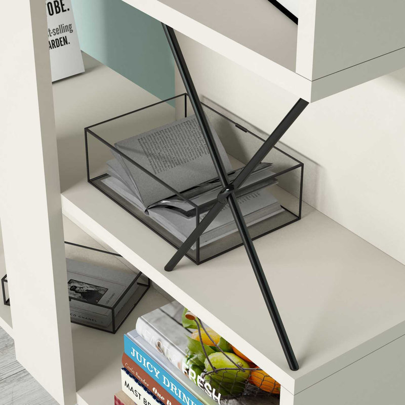 Modern Cream Bookshelf with Numerous Shelves, 35.4 x 65.9 x 8.7 inches | 100% Melamine Coated Particle Board, Thickness: 0.7 inches | Wall-Mountable Design, Stylish Industrial Home Storage Solution