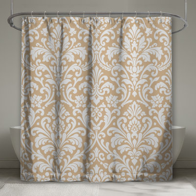 Rideaux de douche en damas beige et blanc extra longs