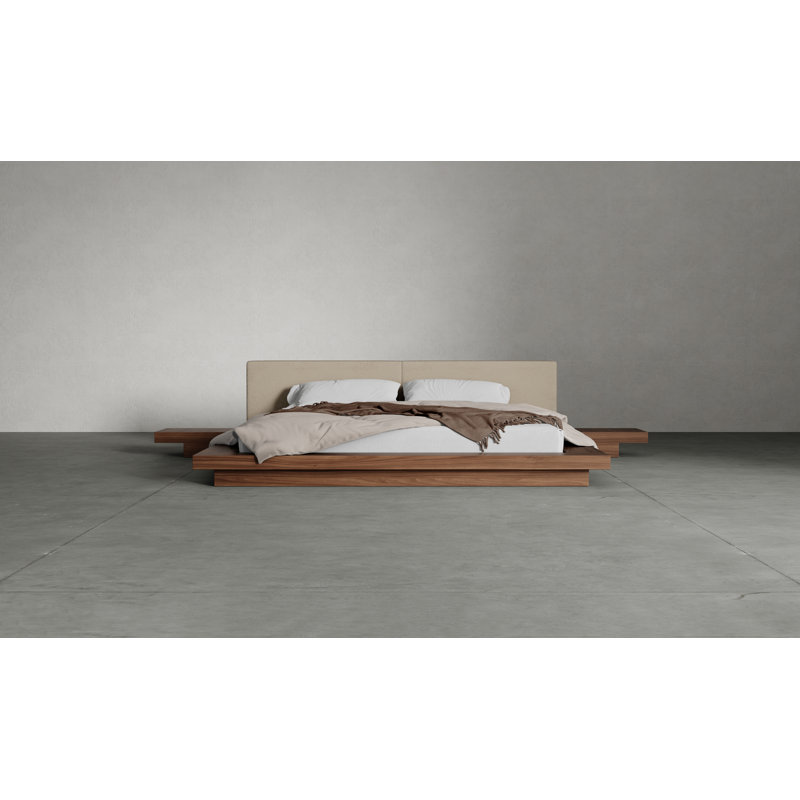 Upholstered Storage Bed, King, Walnut/Ecru Fabric