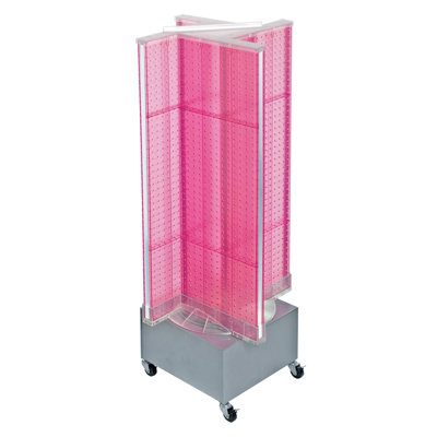 Pinwheel Pegboard Floor Display on Revolving Wheeled Base. Spinner Rack Stand. Panel Size: 13.5"W x 44"H