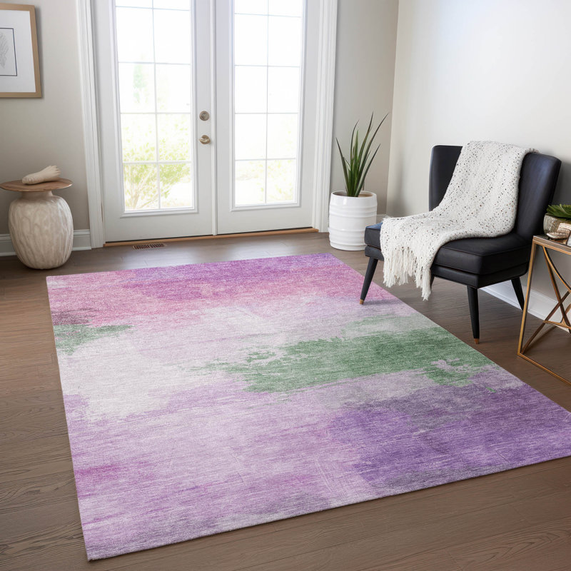 Machine Washable Multicolor Synthetic Rectangular Rug