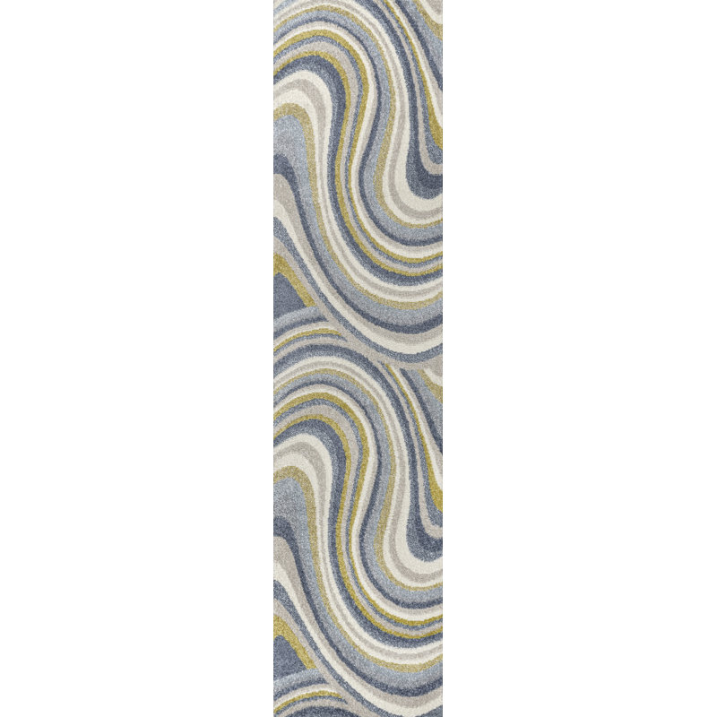Albarado Abstract Swirl Blue/Mustard/Gray Rug, Runner 2' x 7'10"
