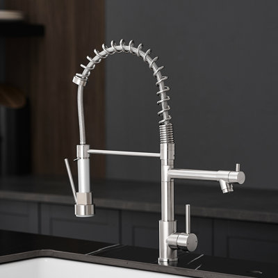 Stainless Steel Kitchen Tap, Pull Down , Brushed Nickel, Advanced Design Commercial Faucet, Steel, Productive Water Supply