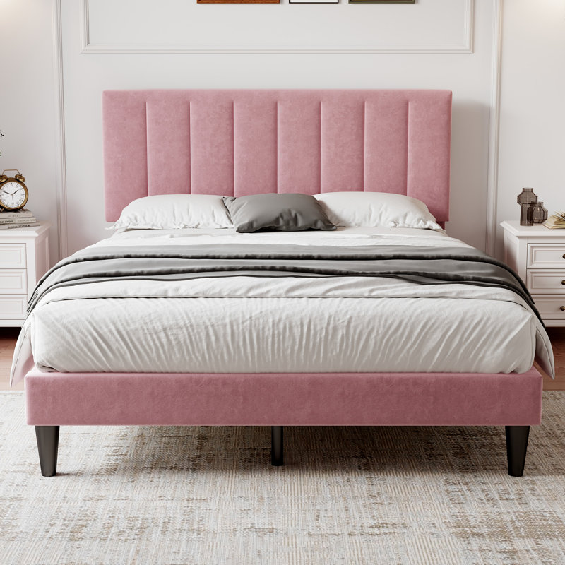 Annella Upholstered Velvet Bed, Pink