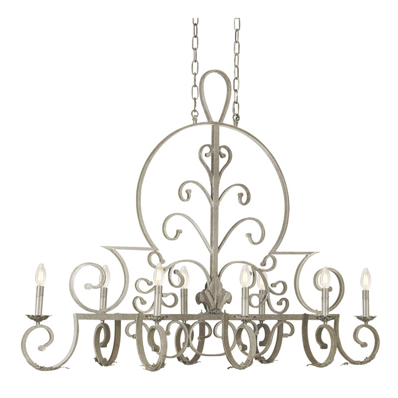 Lustre classique à 8 lumières de style bougie Fleur De Lis, Blanc huître