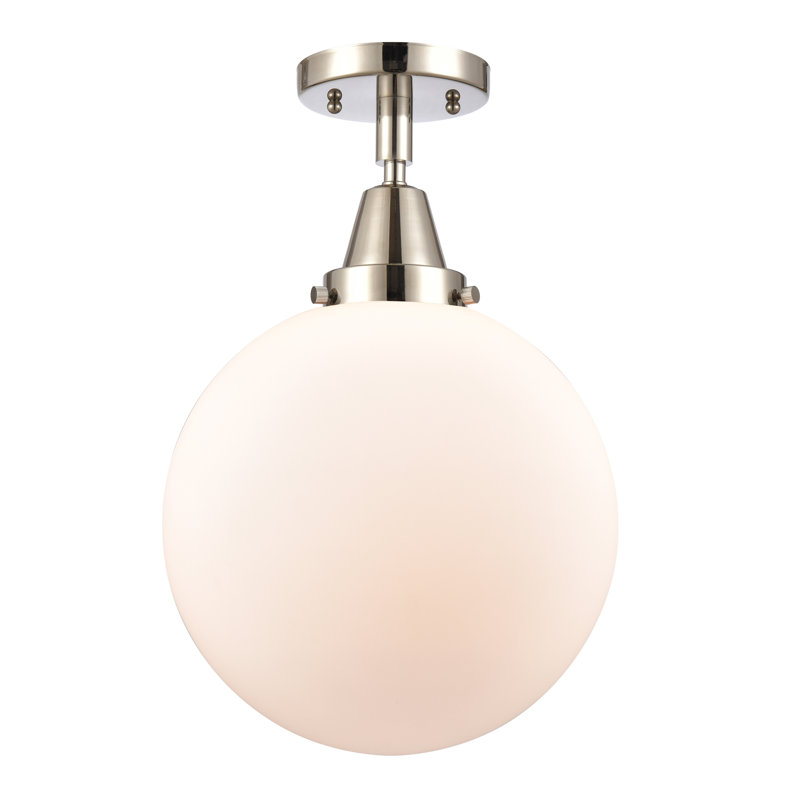 Plafonnier encastré en verre Amede, Blanc mat, H 12,5 po x l 10 po x P 10 po, Nickel poli