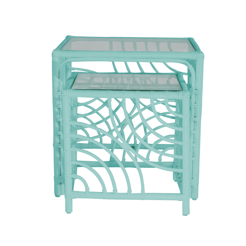 Swirl Glass Nesting End Table, Turquoise