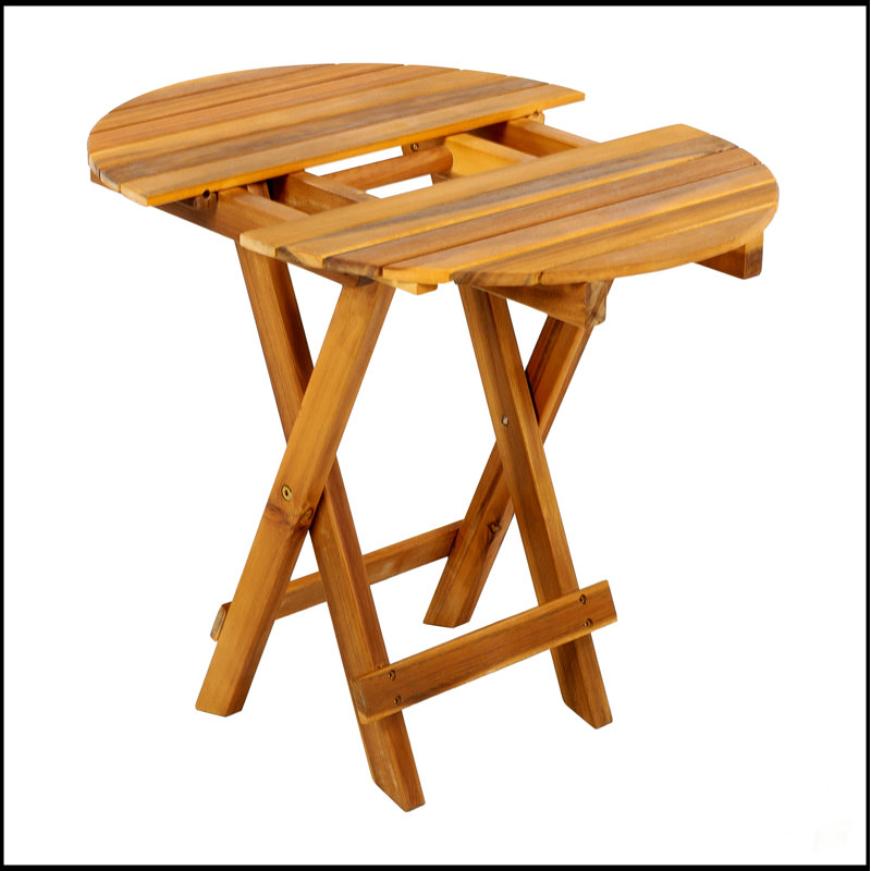 Table d'appoint pliable et réglable en bois d'acacia, aucune installation requise pour une utilisation extérieure et intérieure